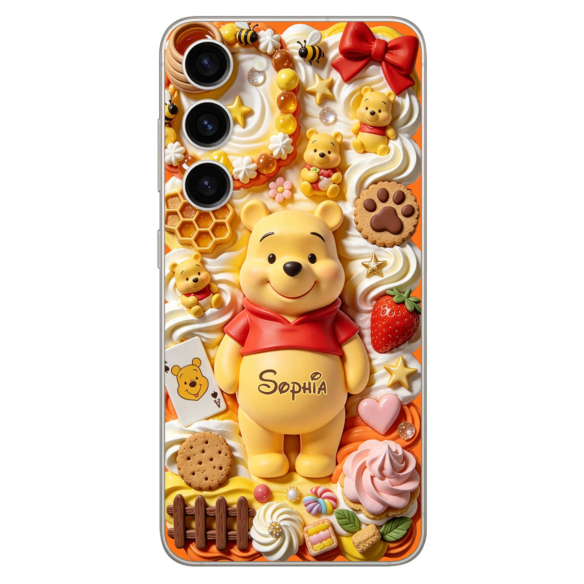 Sweet Bear - Personalized Yellow Bear 3D Embossed Leather Phone Case