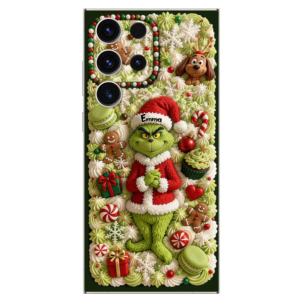Christmas Green Character - Personalized Stole Christmas 3D Embossed Leather Phone Case
