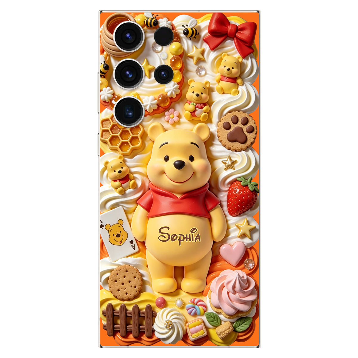 Sweet Bear - Personalized Yellow Bear 3D Embossed Leather Phone Case