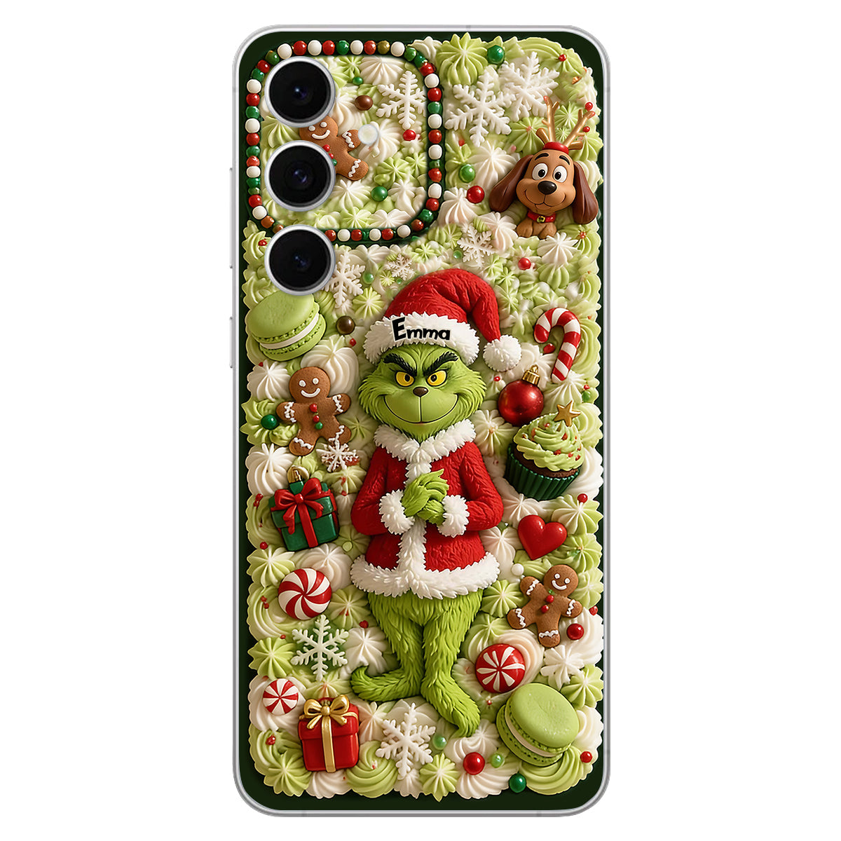 Christmas Green Character - Personalized Stole Christmas 3D Embossed Leather Phone Case