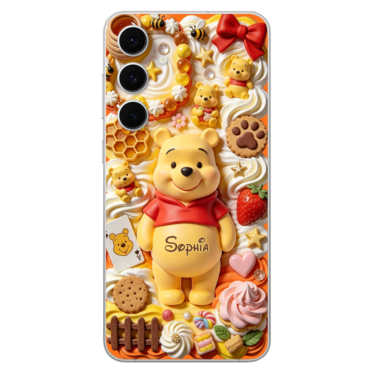 Sweet Bear - Personalized Yellow Bear 3D Embossed Leather Phone Case