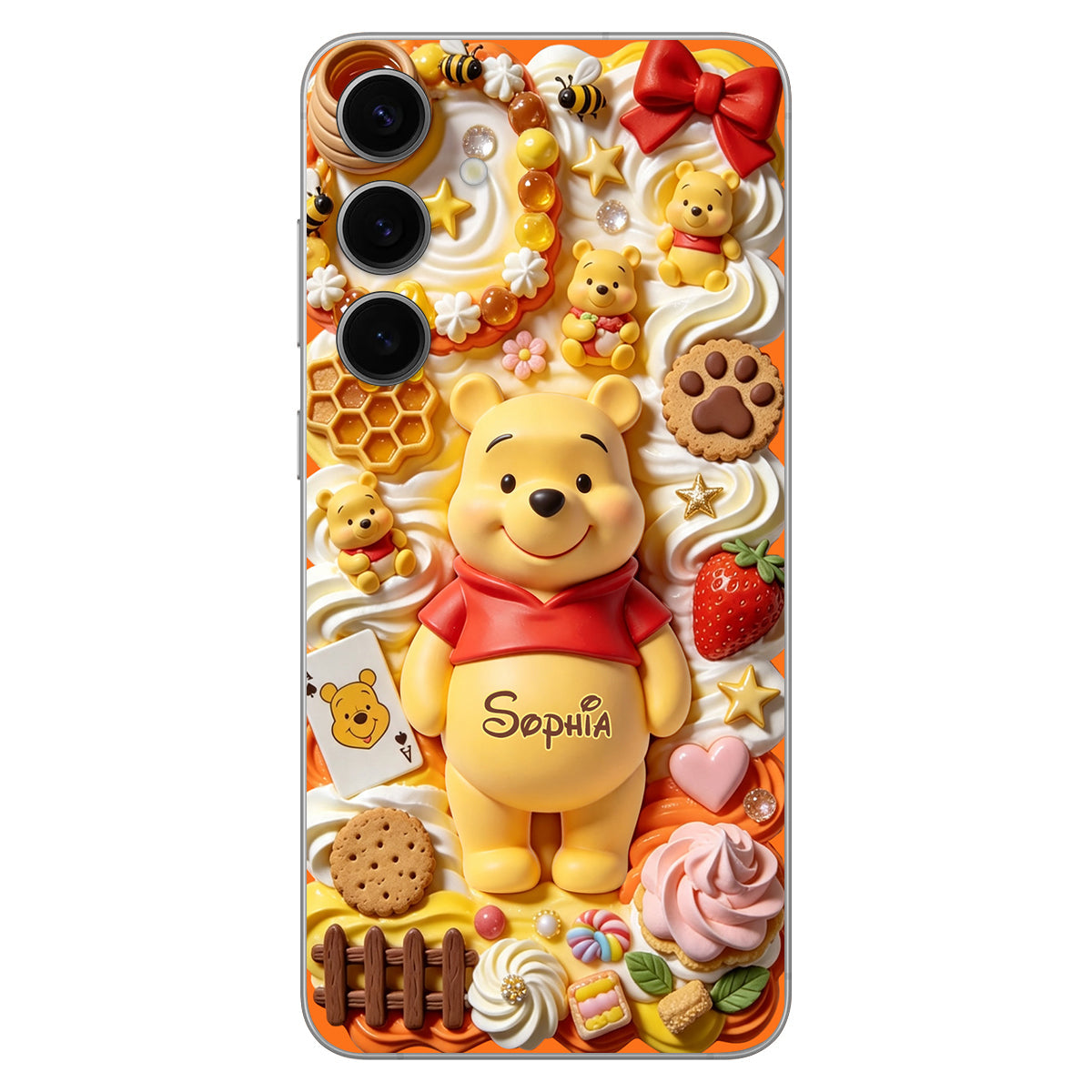 Sweet Bear - Personalized Yellow Bear 3D Embossed Leather Phone Case