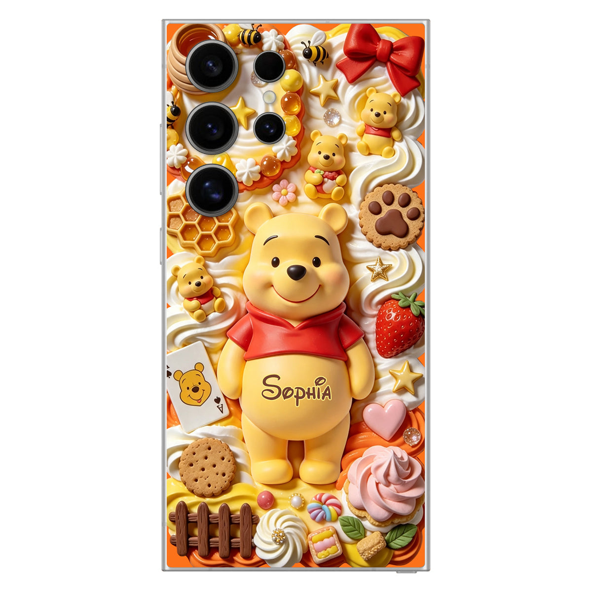 Sweet Bear - Personalized Yellow Bear 3D Embossed Leather Phone Case