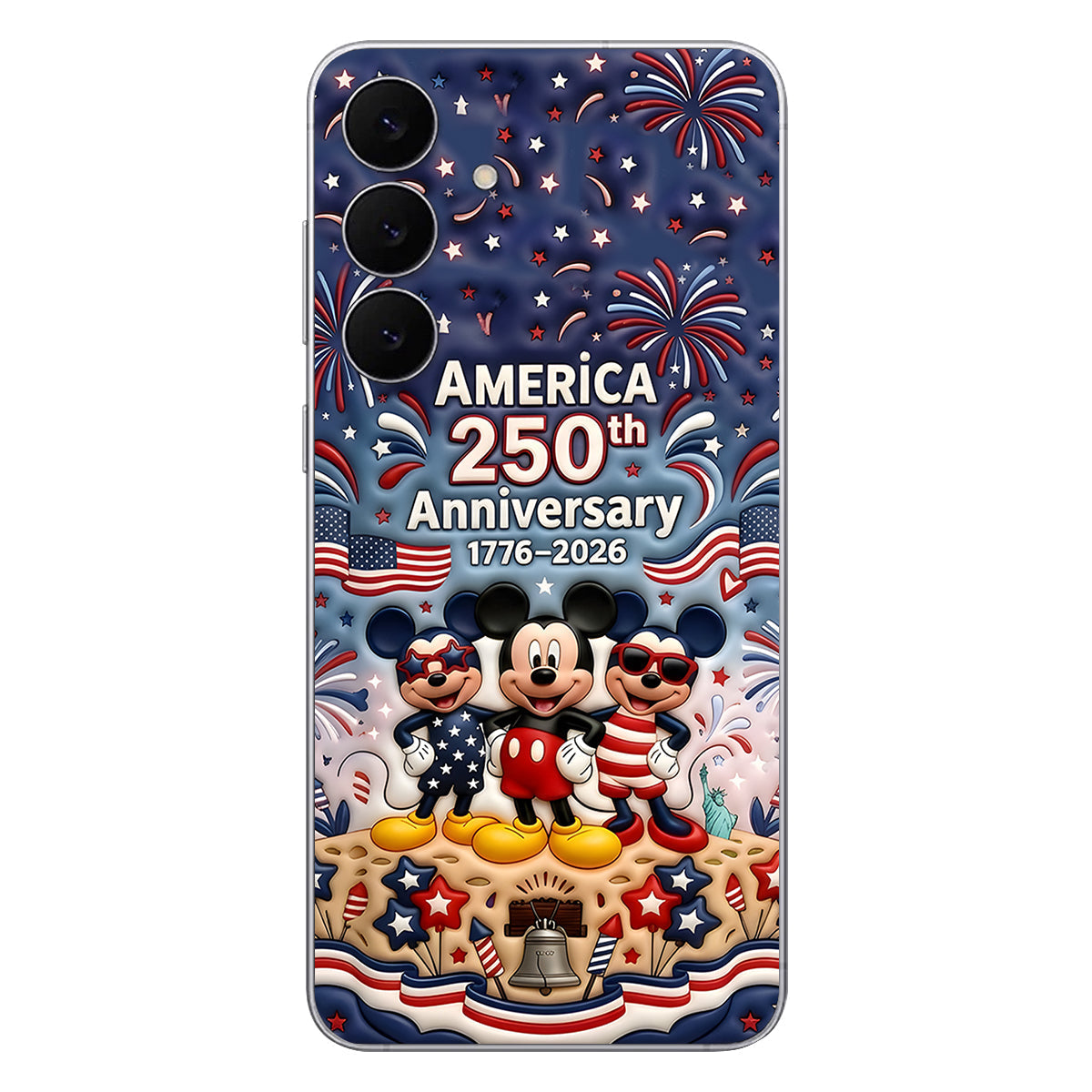 Cute Mouse USA 250th Anniversary - Personalized Mouse 3D Embossed Leather Phone Case