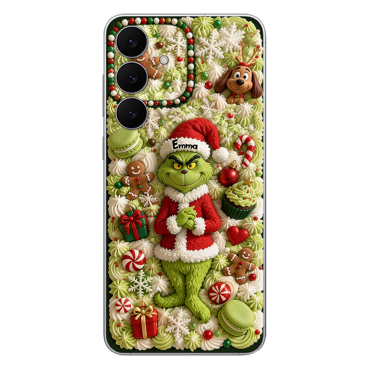 Christmas Green Character - Personalized Stole Christmas 3D Embossed Leather Phone Case