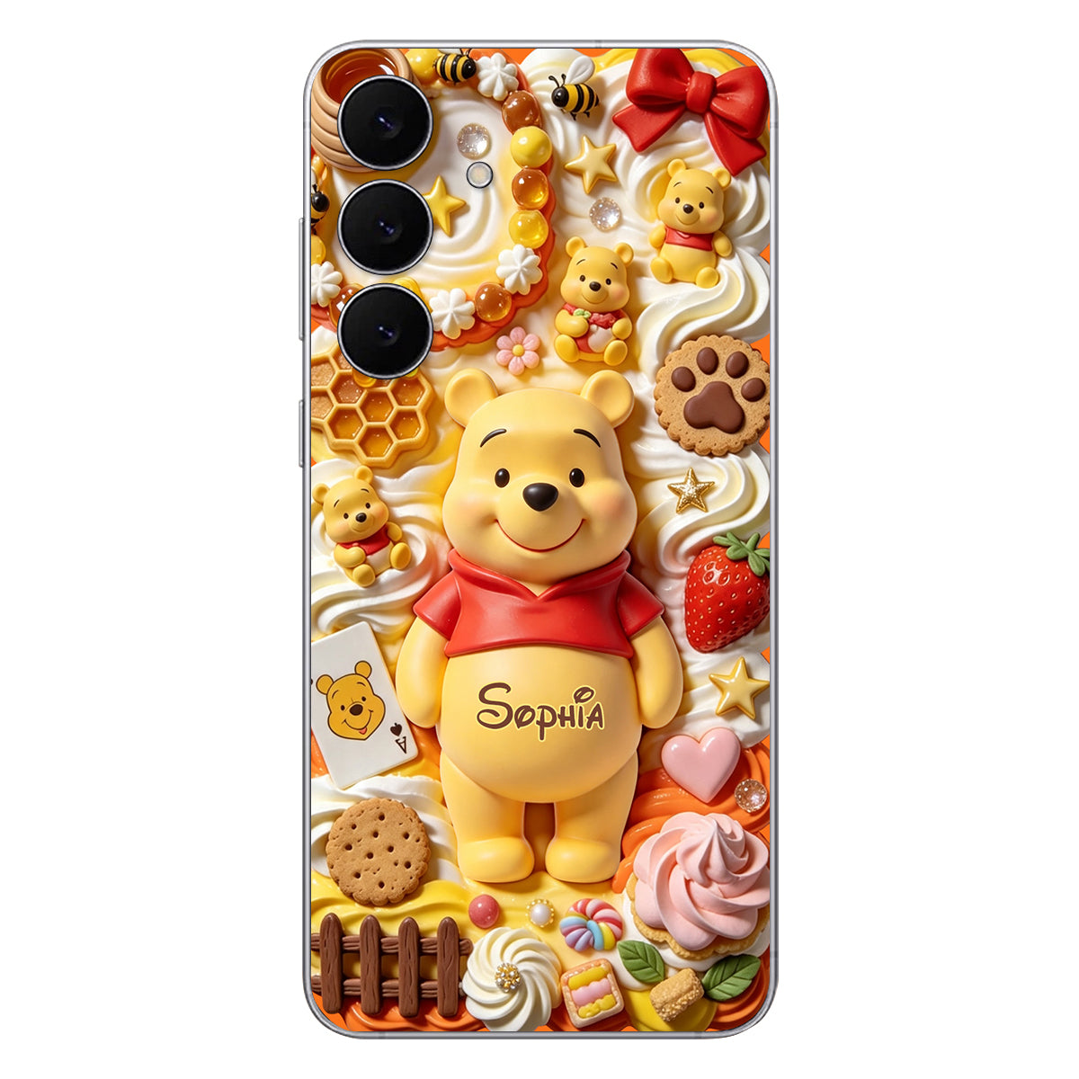 Sweet Bear - Personalized Yellow Bear 3D Embossed Leather Phone Case