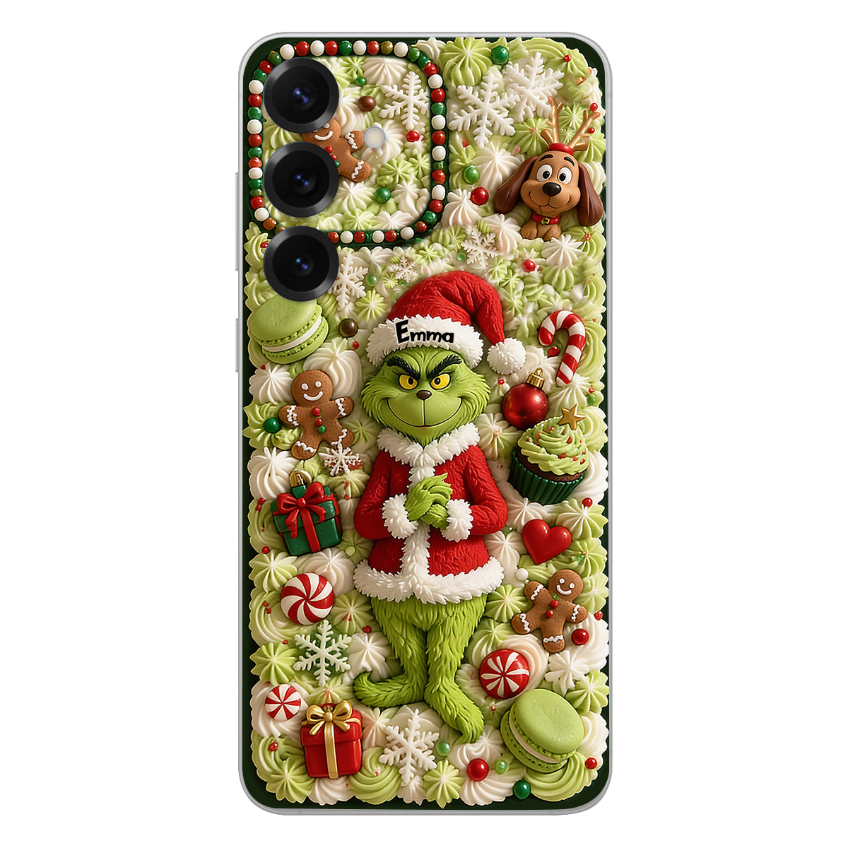 Christmas Green Character - Personalized Stole Christmas 3D Embossed Leather Phone Case