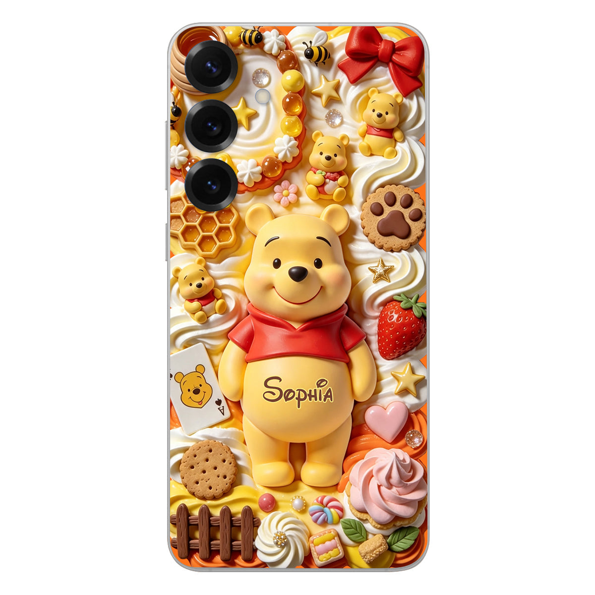 Sweet Bear - Personalized Yellow Bear 3D Embossed Leather Phone Case