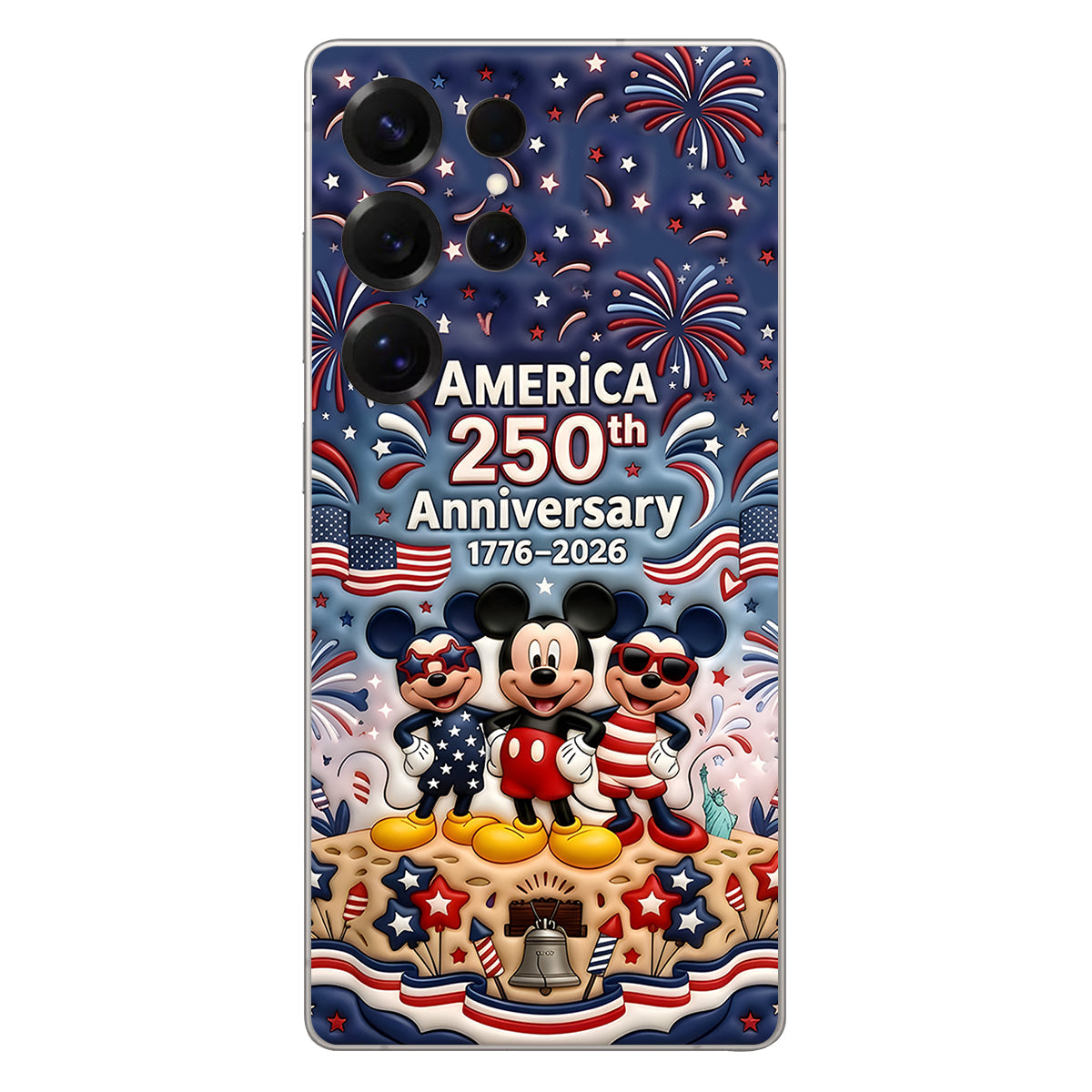 Cute Mouse USA 250th Anniversary - Personalized Mouse 3D Embossed Leather Phone Case
