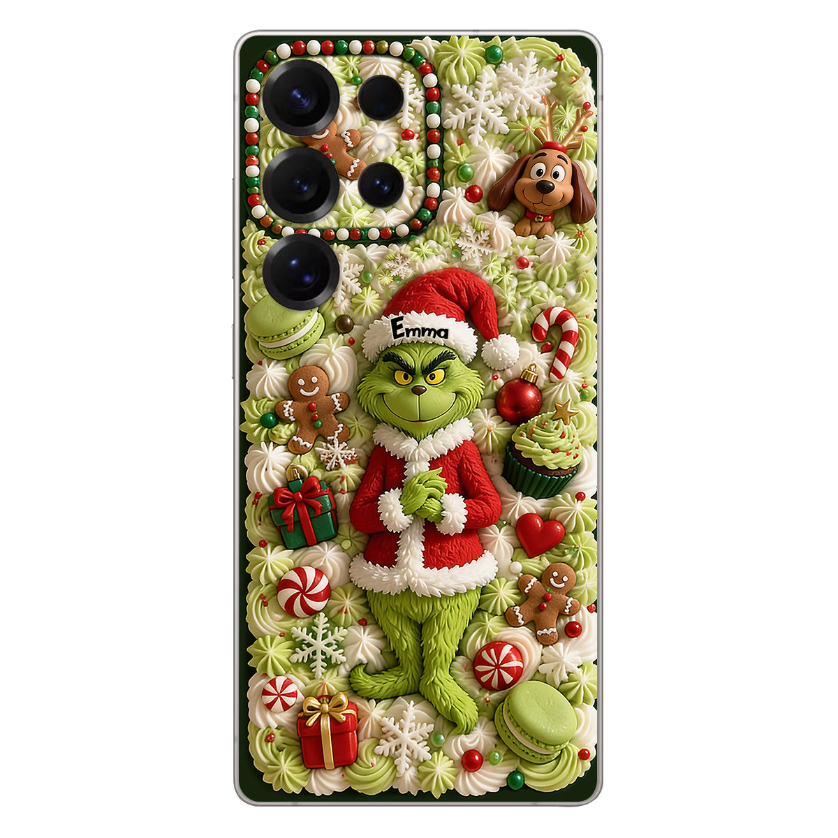 Christmas Green Character - Personalized Stole Christmas 3D Embossed Leather Phone Case