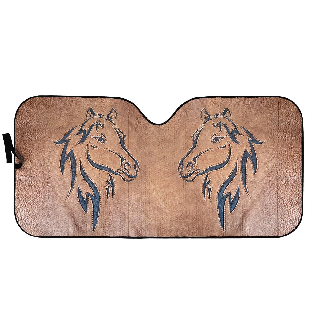 Love Horses Leather Pattern Print Horse Car Sunshade 0622