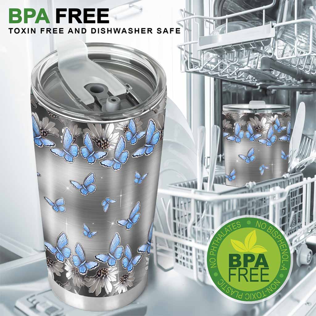 Butterfly Tumbler With Metal Pattern Print 0622