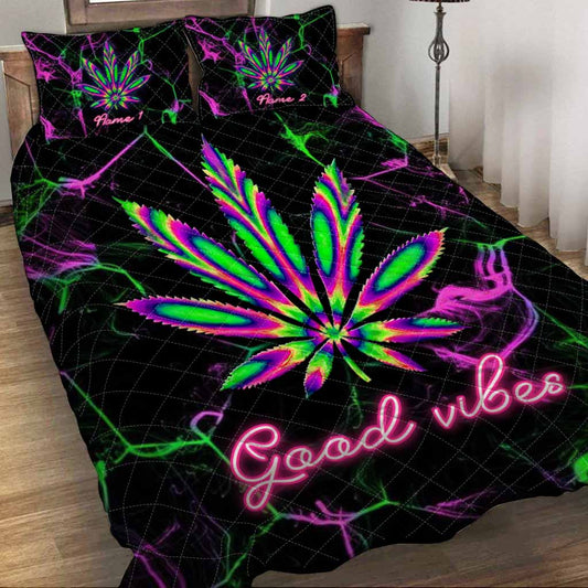 Good Vibes Sleeping High - Personalized Weed Quilt Set