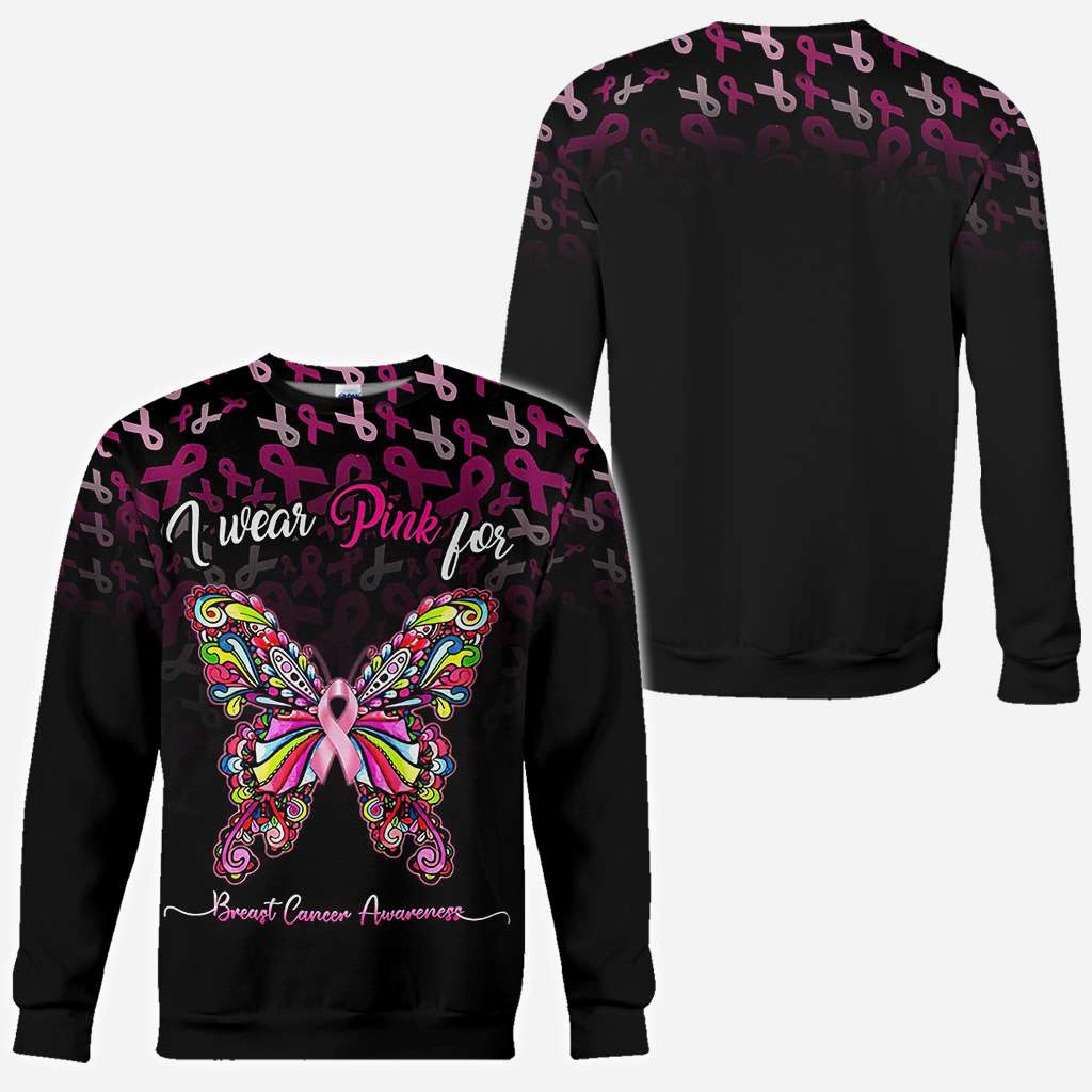 I Wear Pink For Breast Cancer Awareness Butterfly - Breast Cancer Awareness All Over T-shirt and Hoodie 0822
