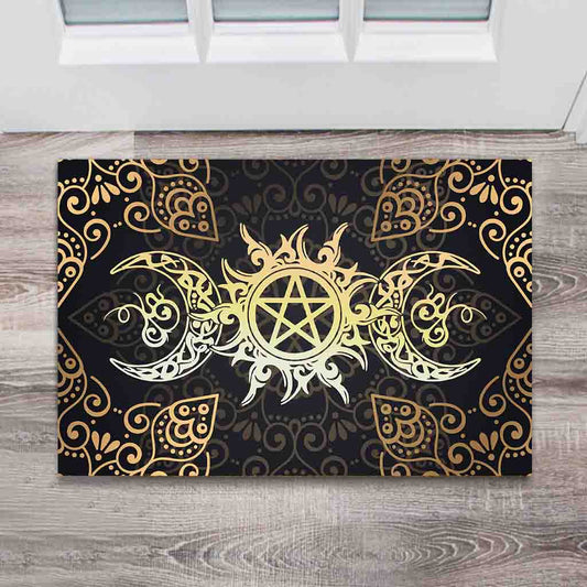 Triple Moon Pentagram Wicca - Witch Doormat 0822