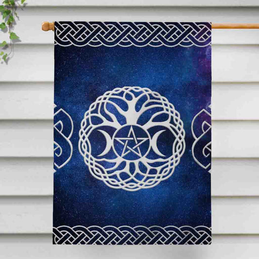 Wicca Tripple Moon Tree Of Life Pentacle - Witch House Flag 0822