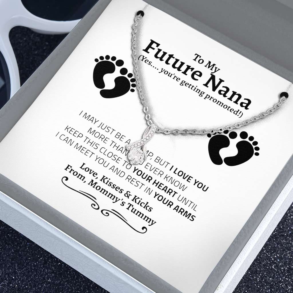 First Time New Grandma Promoted To Grandma Pregnancy Reveal Gift - Grandma Petite Ribbon Necklace 0921