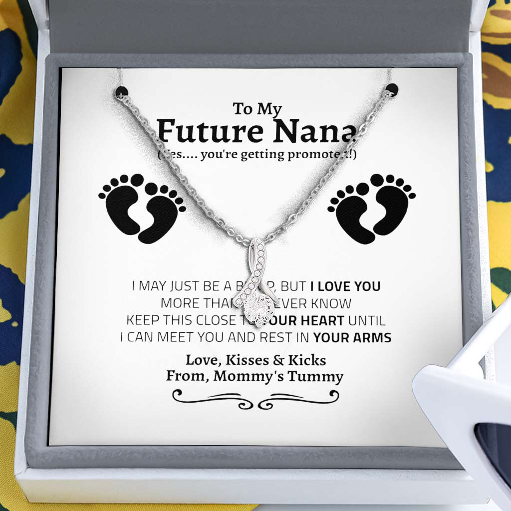 First Time New Grandma Promoted To Grandma Pregnancy Reveal Gift - Grandma Petite Ribbon Necklace 0921