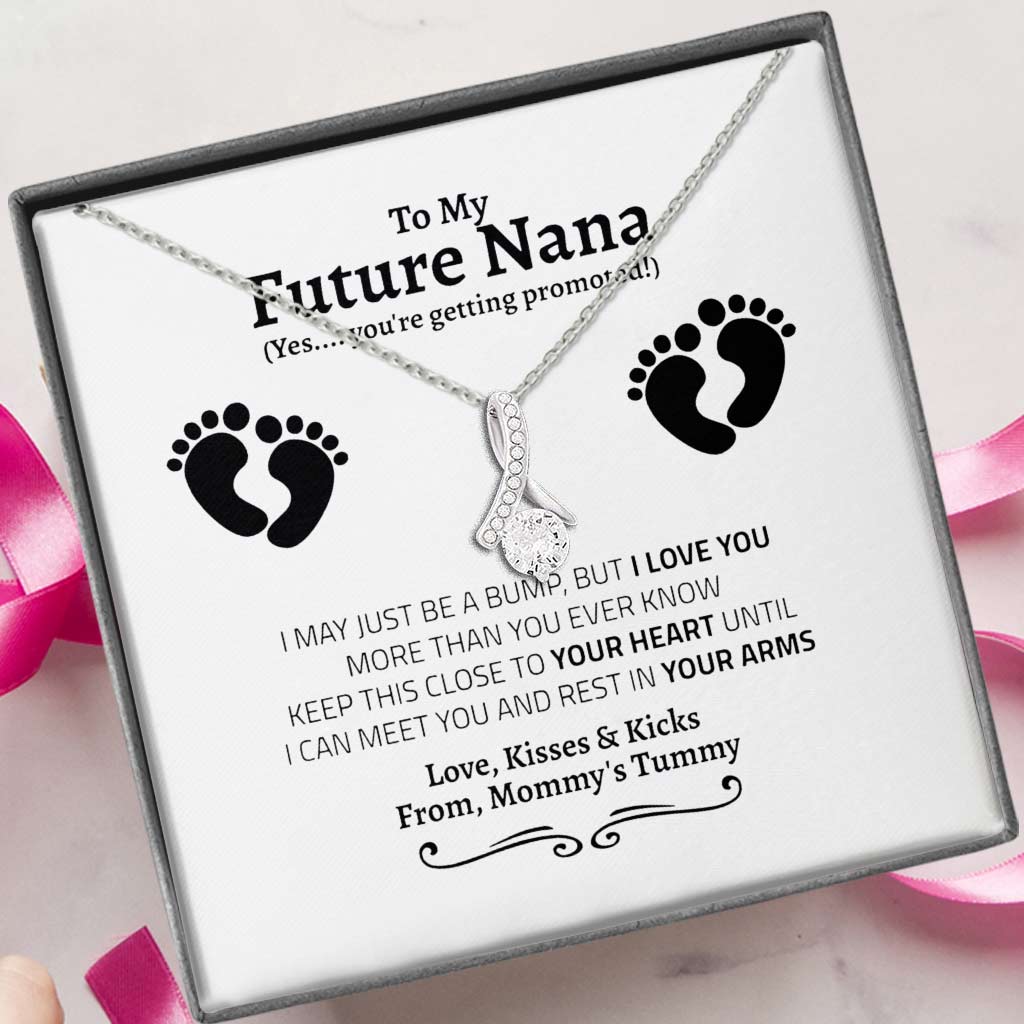 First Time New Grandma Promoted To Grandma Pregnancy Reveal Gift - Grandma Petite Ribbon Necklace 0921