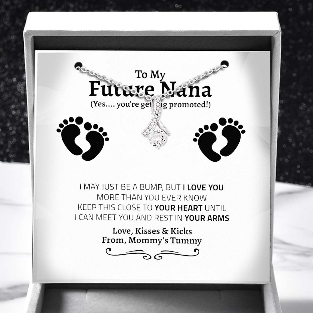 First Time New Grandma Promoted To Grandma Pregnancy Reveal Gift - Grandma Petite Ribbon Necklace 0921