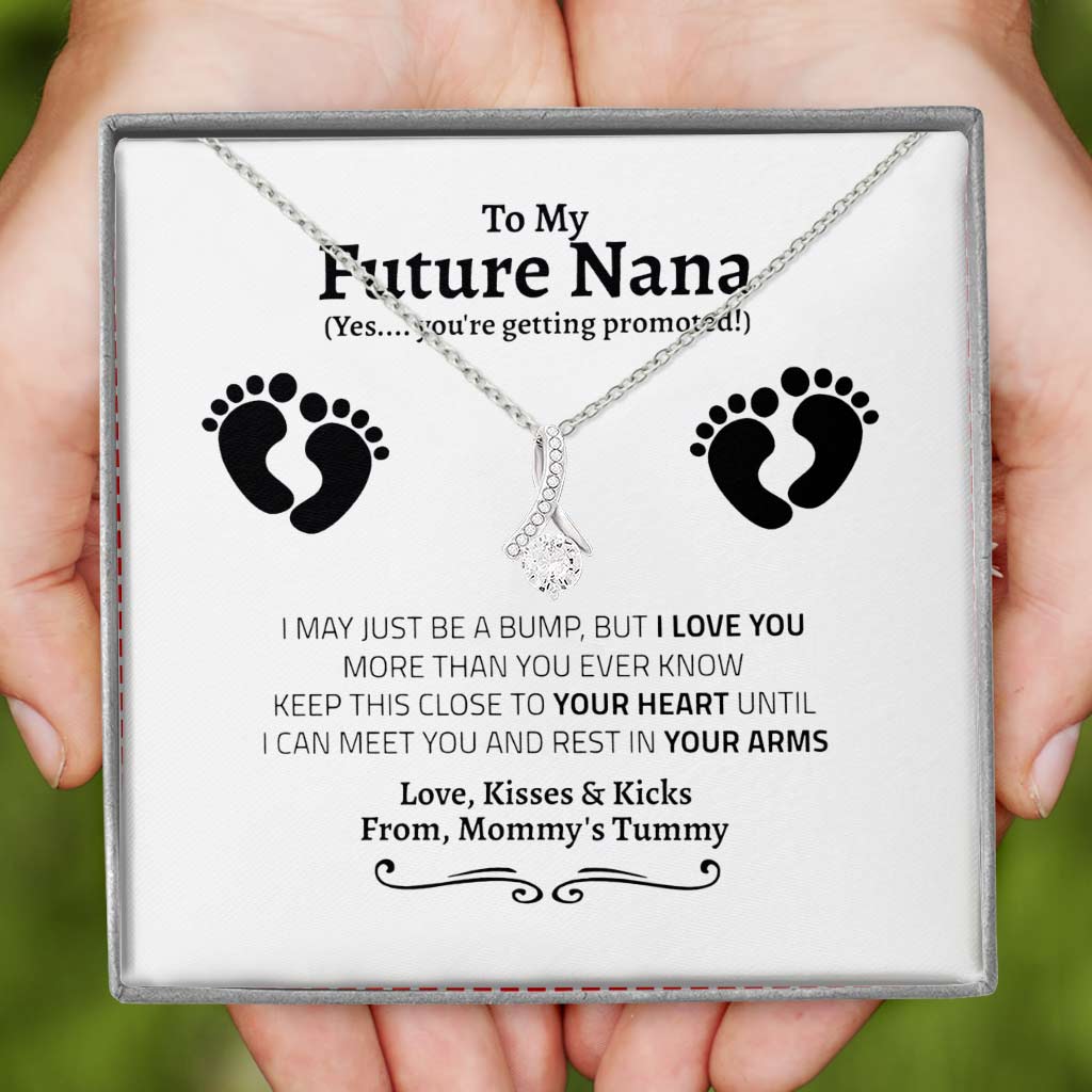 First Time New Grandma Promoted To Grandma Pregnancy Reveal Gift - Grandma Petite Ribbon Necklace 0921