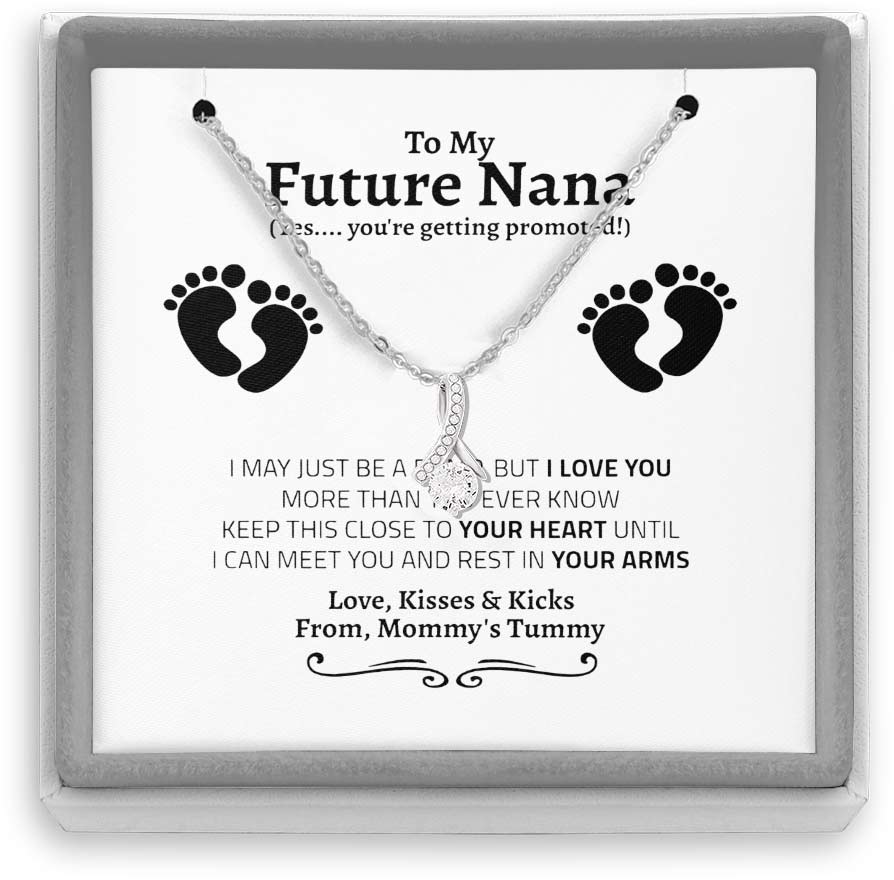 First Time New Grandma Promoted To Grandma Pregnancy Reveal Gift - Grandma Petite Ribbon Necklace 0921