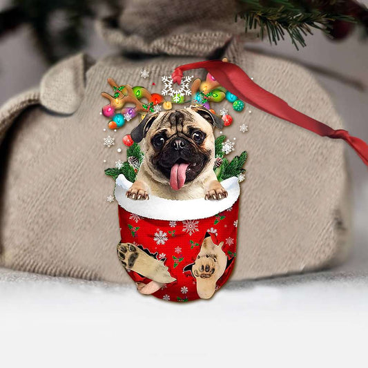 Pug In Snow Pocket - Dog Ornament (Printed On Both Sides) 1122