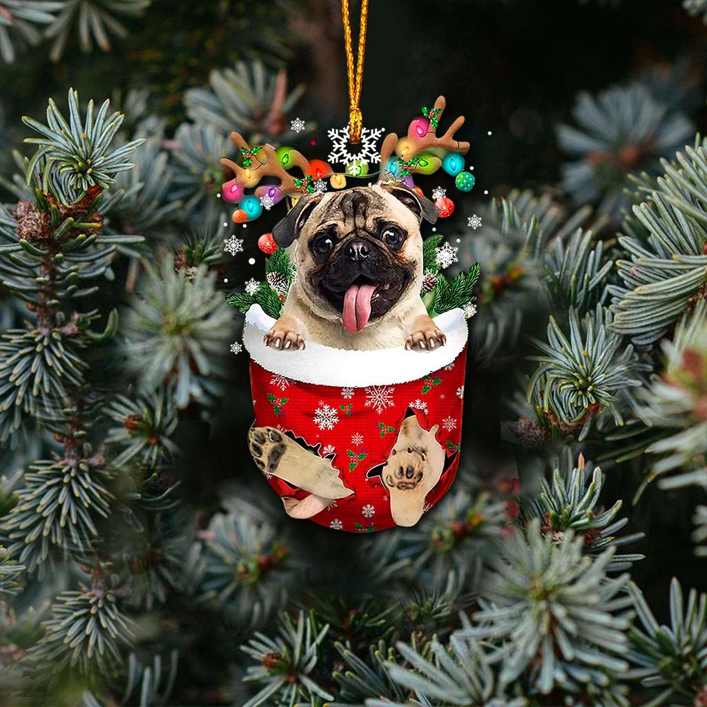Pug In Snow Pocket - Dog Ornament (Printed On Both Sides) 1122