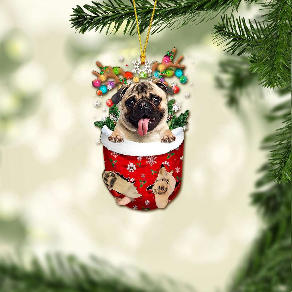 Pug In Snow Pocket - Dog Ornament (Printed On Both Sides) 1122
