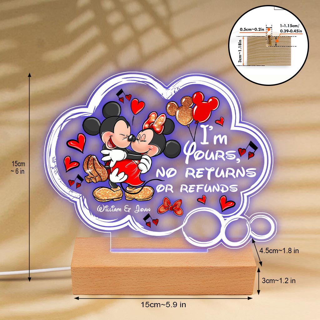I'm Yours No Returns Or Refunds - Personalized Couple Mouse Shaped Plaque Light Base