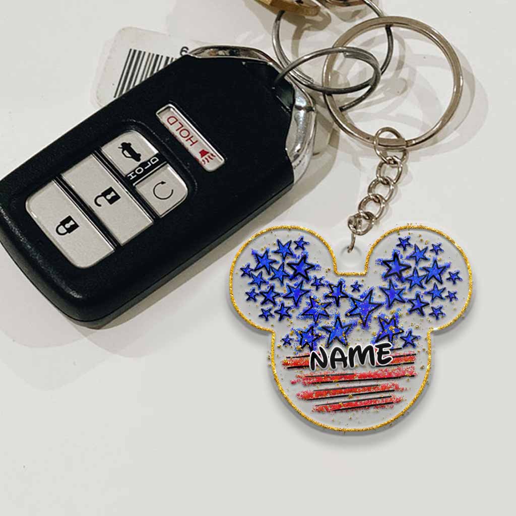 Stars And Stripes Mouse Ears - Personalized Independence Day Transparent Keychain (Printed On Both Sides)