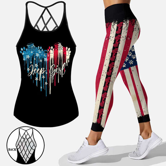 Jp Girl - Independence Day Car Cross Tank Top and Leggings