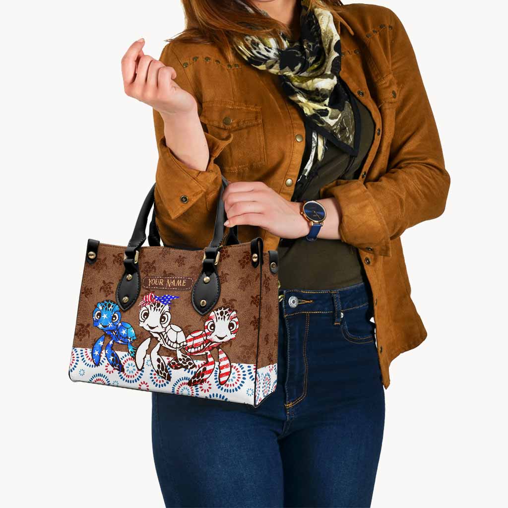 Love Red White Blue - Personalized Independence Day Turtle Leather Handbag