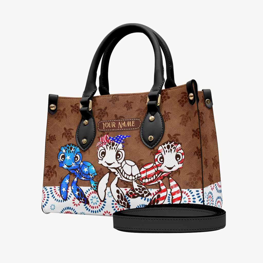 Love Red White Blue - Personalized Independence Day Turtle Leather Handbag