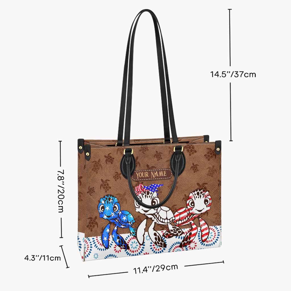 Love Red White Blue - Personalized Independence Day Turtle Leather Handbag