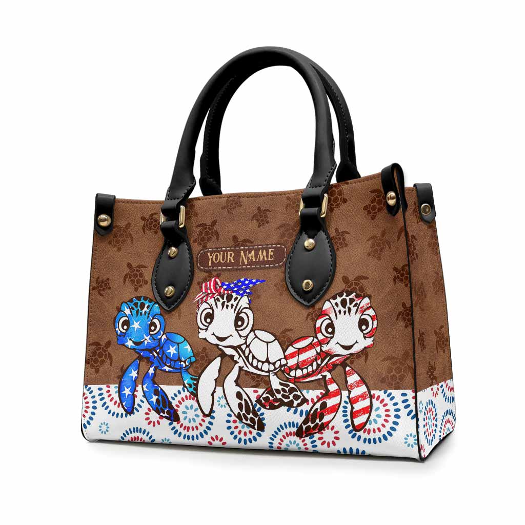 Love Red White Blue - Personalized Independence Day Turtle Leather Handbag
