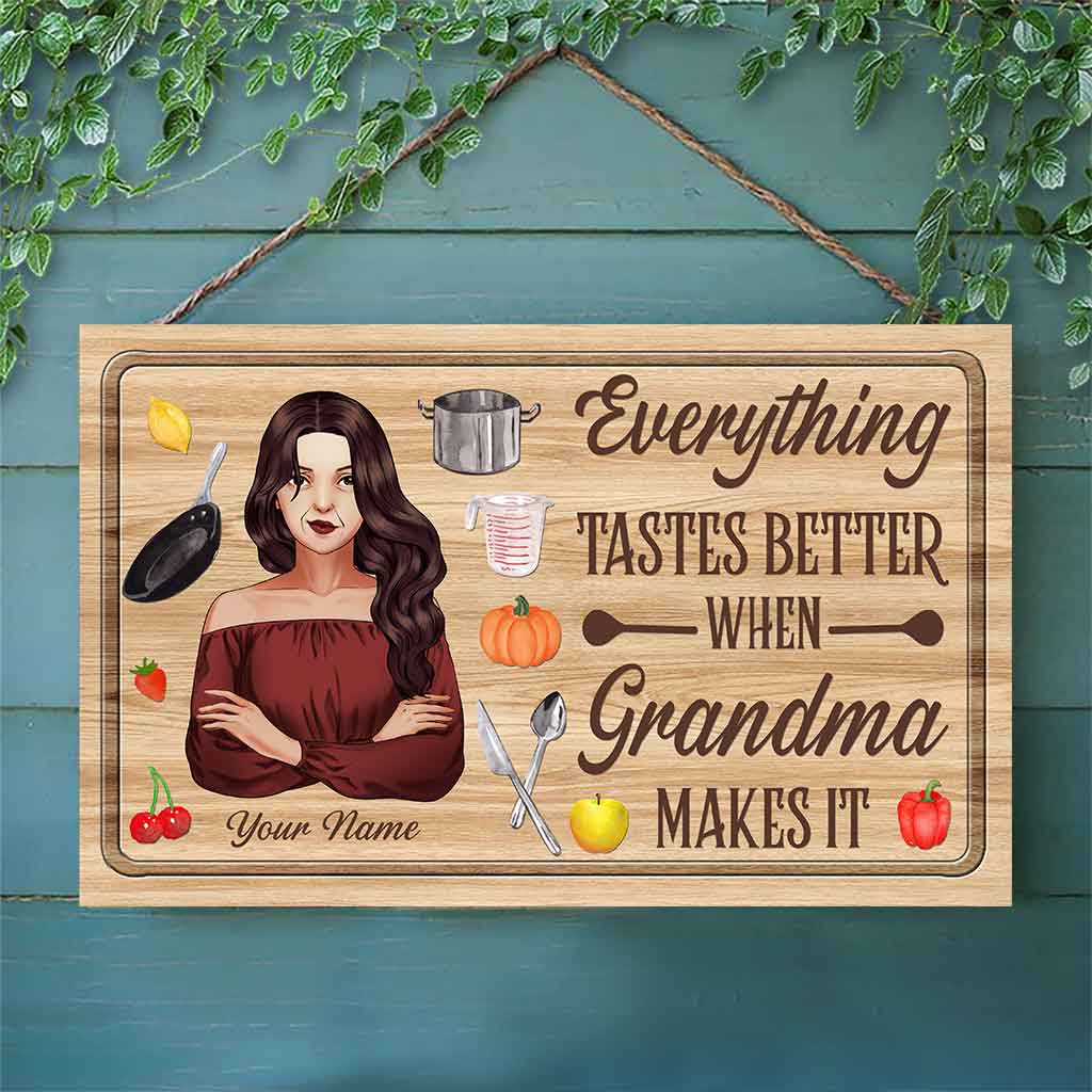 Everything Tastes Better When Grandma Makes It - Personalized Horizontal Rectangle Wood Sign