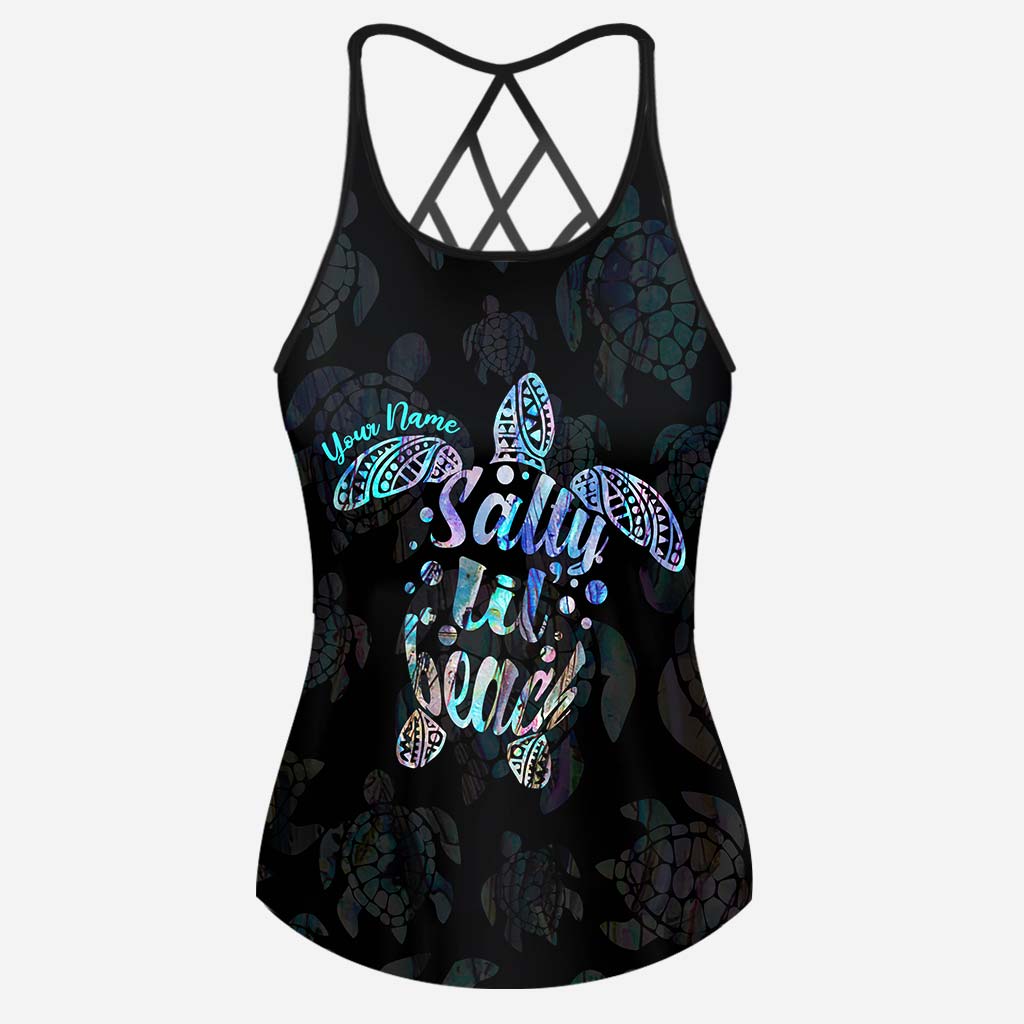 Salty Lil' Beach - Personalized Turtle Cross Tank Top and Women Shorts