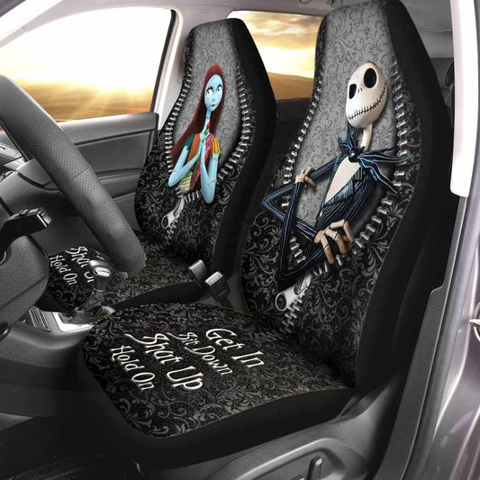 Get In Sit Down Shut Up Hold On -  Nightmare Seat Covers With Leather Pattern Print