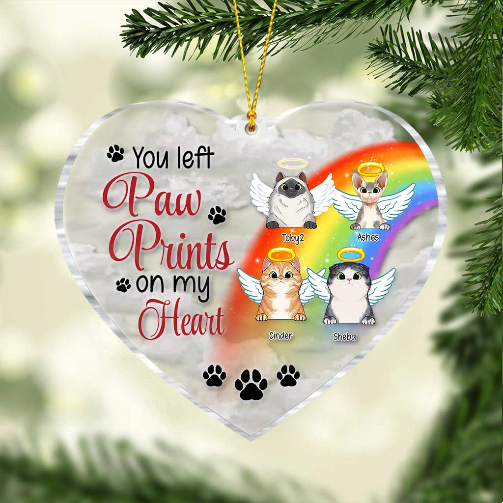 You Left Paw Prints On My Heart - Personalized Christmas Cat Transparent Ornament