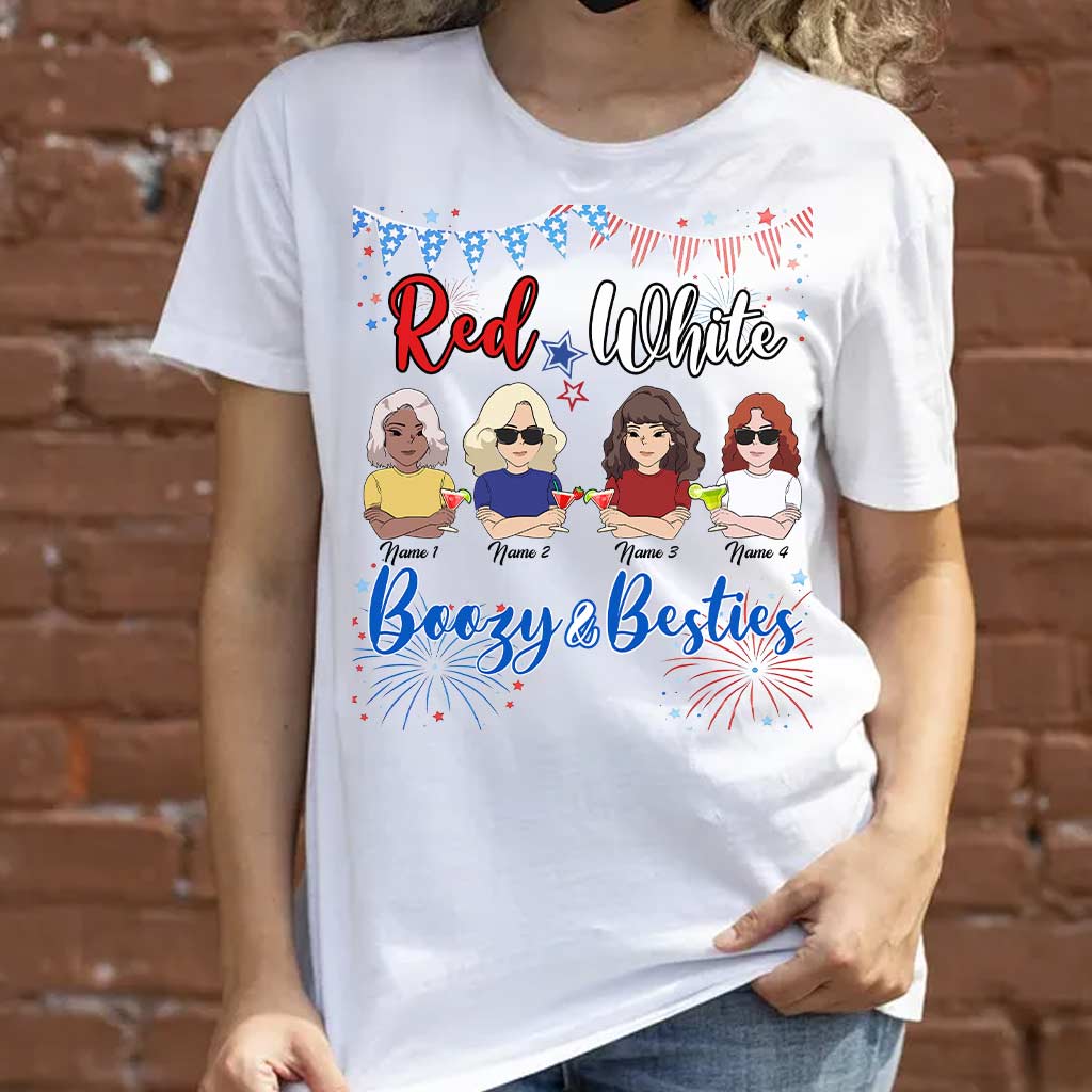 Red White Boozy And Besties - Personalized Independence Day T-shirt and Hoodie