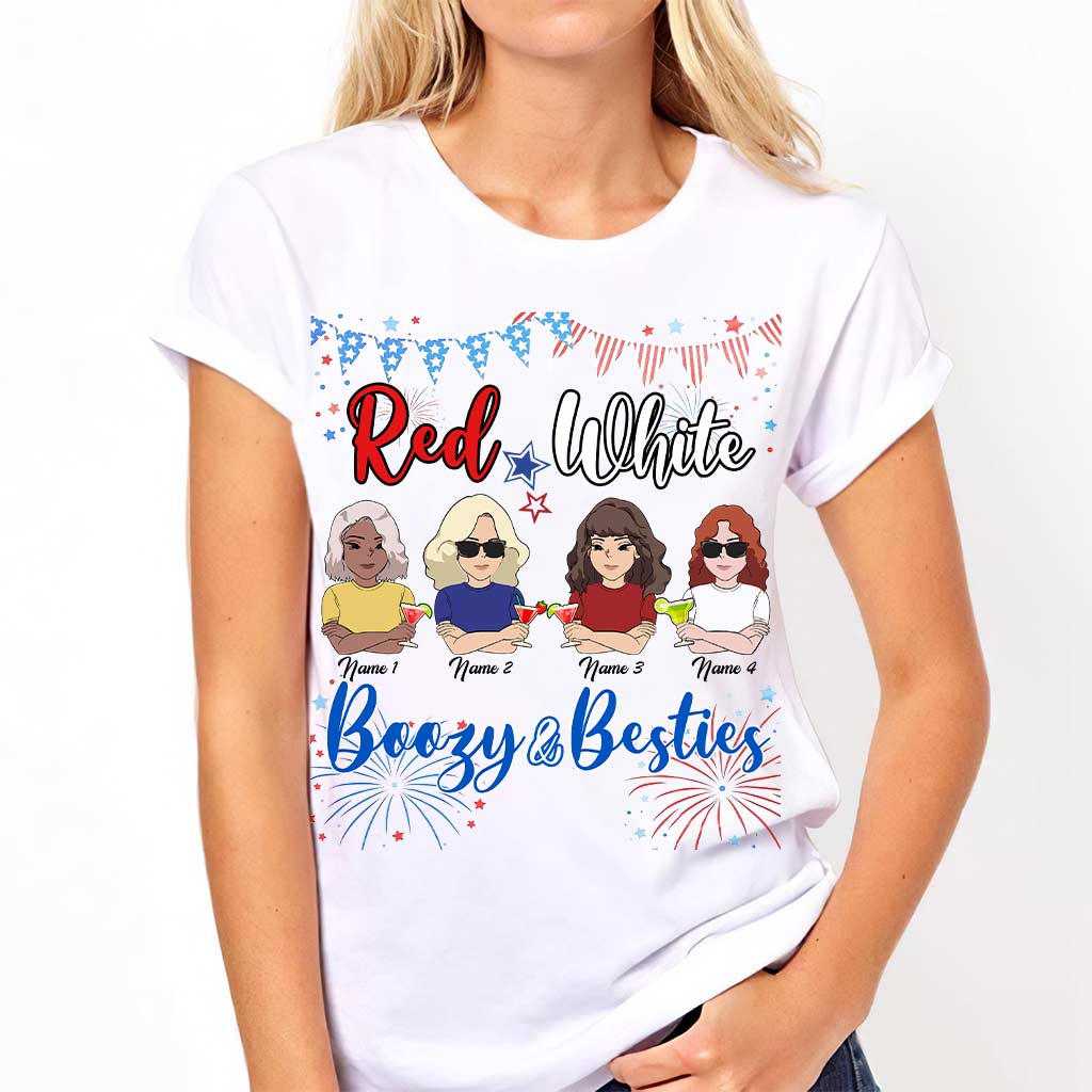 Red White Boozy And Besties - Personalized Independence Day T-shirt and Hoodie