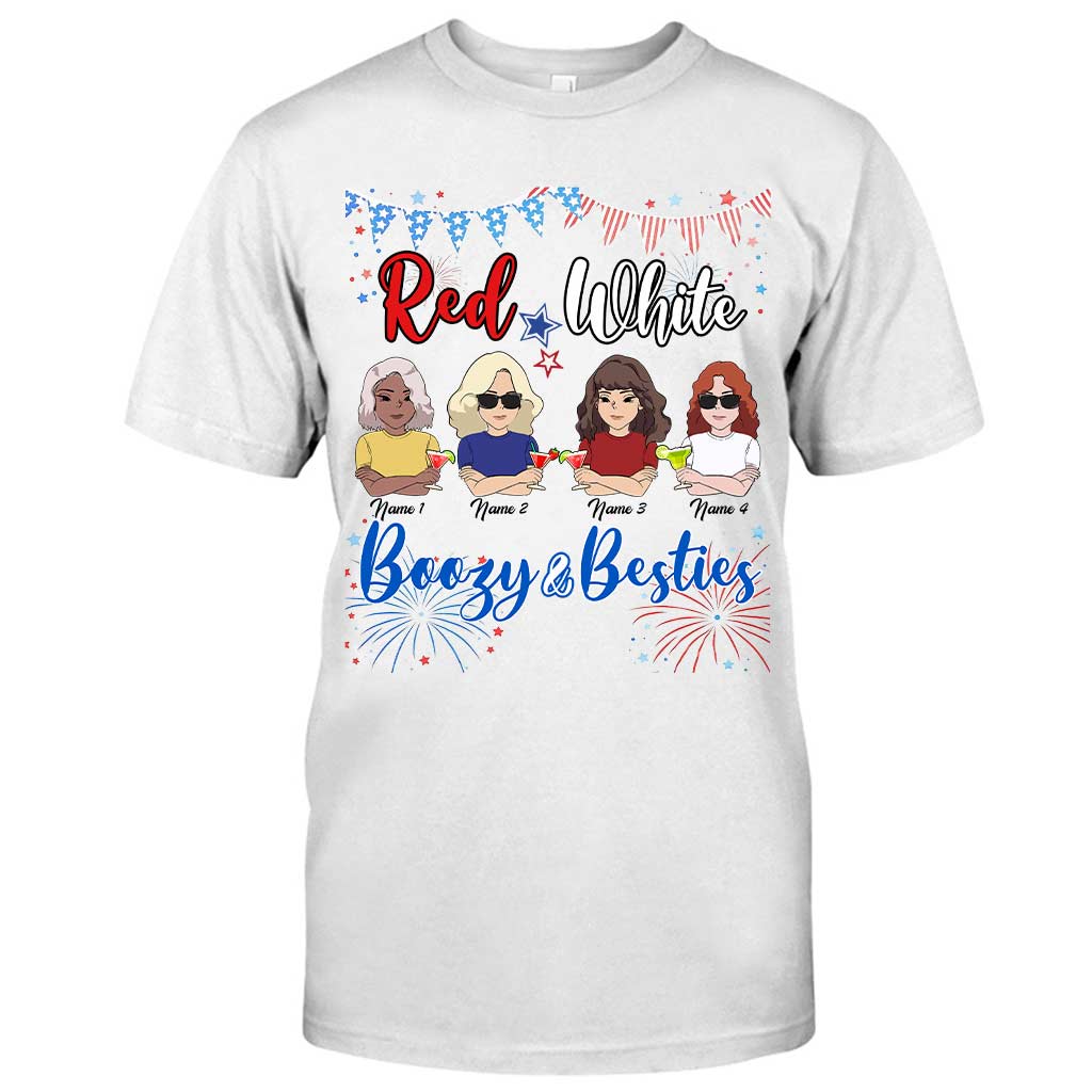 Red White Boozy And Besties - Personalized Independence Day T-shirt and Hoodie