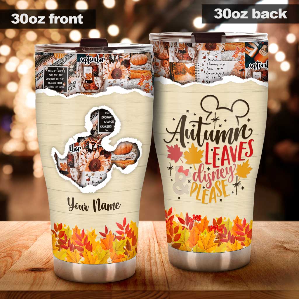 Autumn Leaves And Mouse Ears Please - Personalized Fall Mouse Tumbler