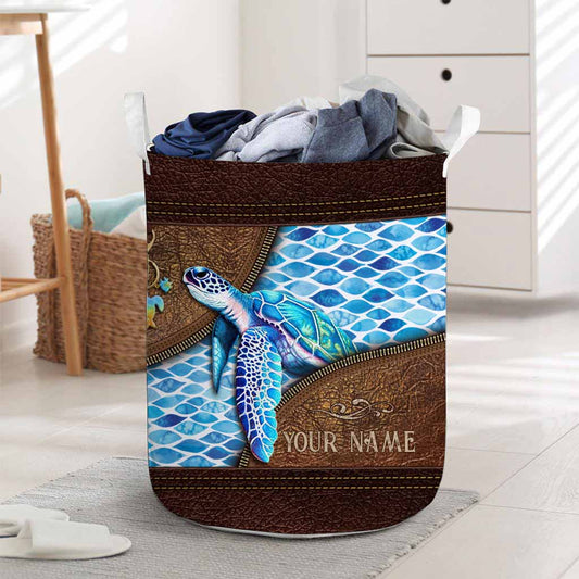 Salty Lil' Beach - Turtle Personalized Leather Pattern Print Storage Basket