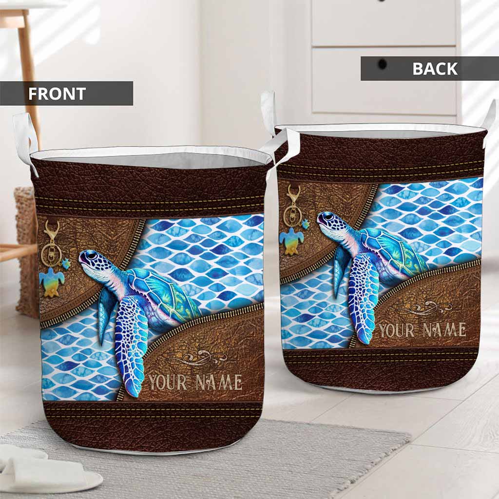 Salty Lil' Beach - Turtle Personalized Leather Pattern Print Storage Basket