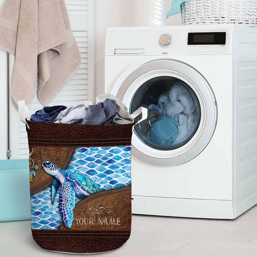 Salty Lil' Beach - Turtle Personalized Leather Pattern Print Storage Basket