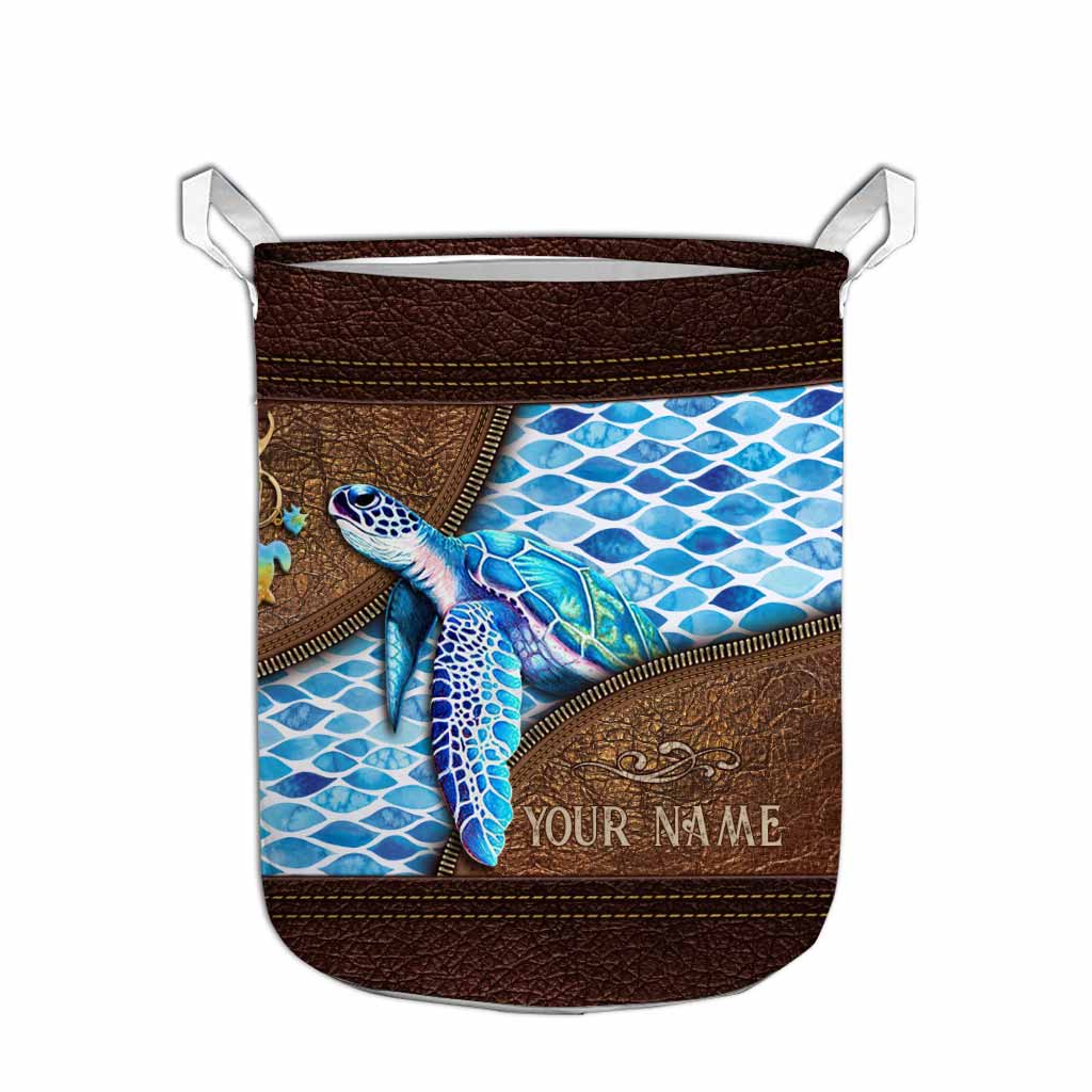Salty Lil' Beach - Turtle Personalized Leather Pattern Print Storage Basket