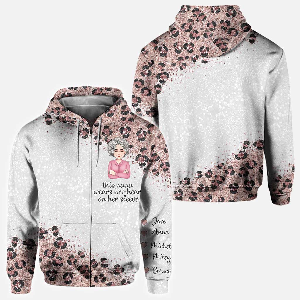 This Nana Wears Her Heart On Her Sleeve - Personalized Mother's Day Grandma All Over T-shirt and Hoodie