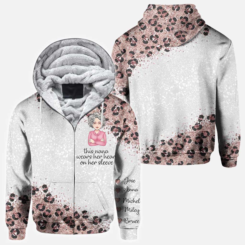 This Nana Wears Her Heart On Her Sleeve - Personalized Mother's Day Grandma All Over T-shirt and Hoodie